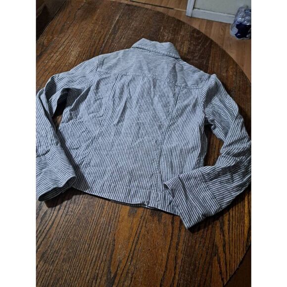 Sz 4 XS Chicos 0 Railroad Stripe Black White Long Sleeve Button Shirt Blouse Top - Picture 5 of 6